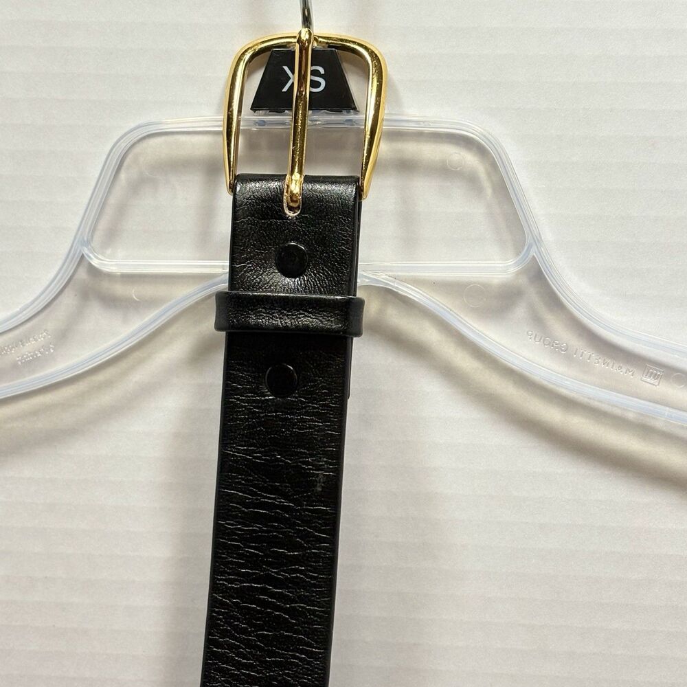 Vintage Lyntone Black Leather Belt Made in USA Size 36 Brass Buckle Style 6665